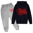 thumbnail image 1 of Graphic Hoodies Set for Boys Long Valentine's Day Letter Print Hooded Sweatshirt for Kids Pulover Pants 2PC Outfits(160 13-14 Years,White), 1 of 2