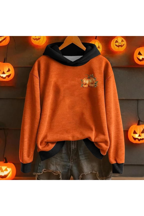 Graphic Hoodies for Women Cute Pumpkin Printed Cozy Halloween Sweatshirtts Loose Fit Casual Lightweight Long Sleeve Pullover Sweaters Fall Winter Y2K Outfits 2025 with Pocket
