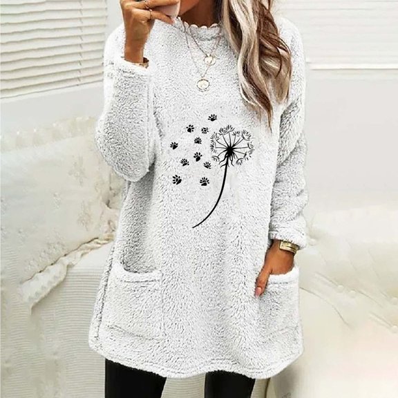 Graphic Hoodies for Women Oversized Cute Print Sherpa Fuzzy Fleece Long Sleeve Hooded Sweater with Pockets Loose Plush Casual Pullover Sweatshirt 2025 Winter Warm Tops