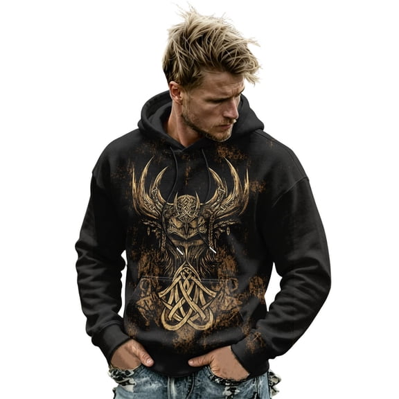 Graphic Hoodies for Men Funny Novelty Norse Viking Themed Graphic Sweatshirts 3D Print Fenrir Pullovers Black3 L