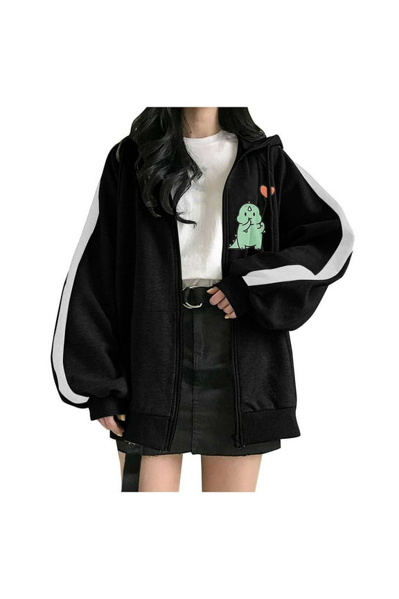 Graphic Hoodies for Teen Girl Fleece Lined Zip Up Hoodie Women Cute Tops Loose-Fit Open Front Anime Hoodies Jackets