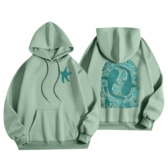 Graphic Hoodies for Women Cute Long Sleeve Preppy Aesthetic Sweatshirts Fall Oversized Pullover Hooded Tops with Pockets 04-Mint Green S