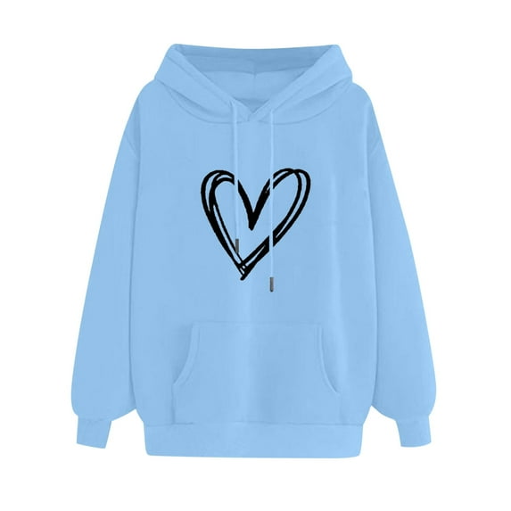 Graphic Hoodies for Women Long Sleeve Shirts Casual Dressy Trendy Hoodies Heart Print Pullovers Valentines Day Gifts