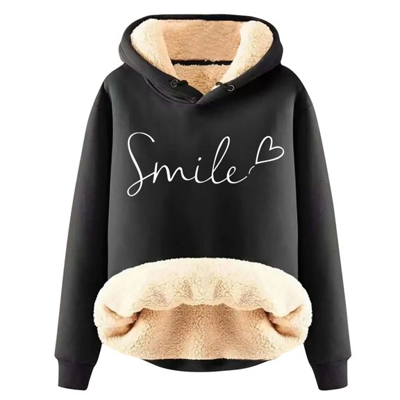 Graphic Hoodies for Women,Womens Fashion Sherpa Warm Sweatshirt Thick Hoodies for Winter Casual Loose Hooded Pullover Outerwear Z3-Black XXL