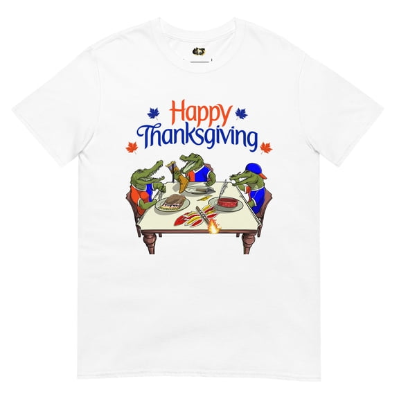 Graphic Jaw Gator Thanksgiving Feast T-shirt | White, XX-Large