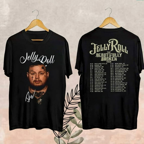 Graphic Jelly Roll Beautifully Broken Tour Shirt, Jelly Roll Shirt, Jelly Roll Tour Fan Shirt, Jelly Roll Concert Fan Gift, Jelly Roll Merch, Pepper Color, Size 2XL