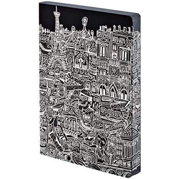 Graphic L "Paris" Smooth Bonded Leather Notebook - Black$$Office