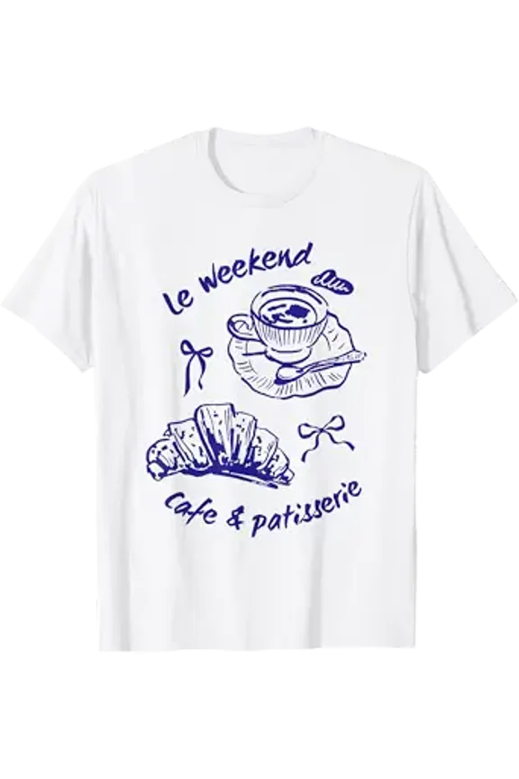 Graphic Le Weekend Croissant Coffee Cafe Et Patisserie T-Shirt, Size S-5XL