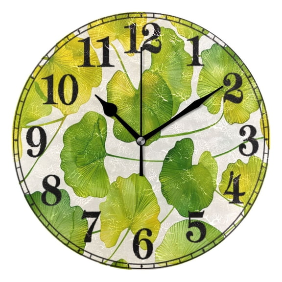 Graphic Leaves Summer Silent Wall Clock 10" Non-Ticking Battery Clock