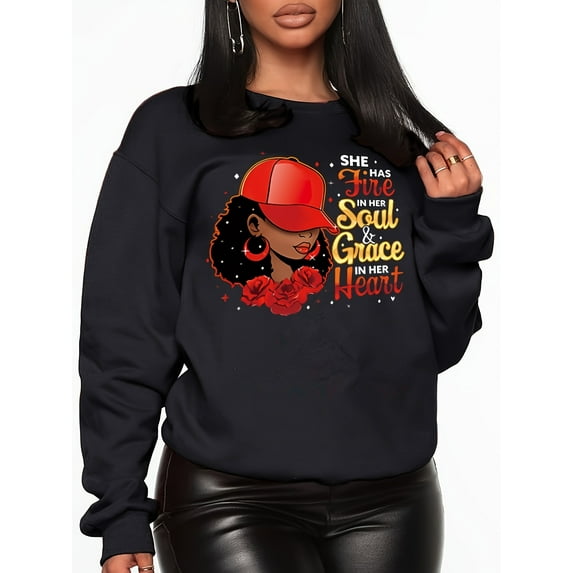 Graphic & Letter Print Sweatshirt, Casual Long Sleeve Crew Neck Sweatshirt, Women's Clothing