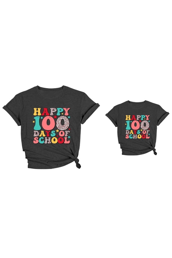 Graphic Letter Print T Shirt, Casual Loose Fit Short Sleeve Round Neck Top, 100 Days of School Design for Women, Teacher Graphic Long Sleeve Tops, Everyday Comfort Wear