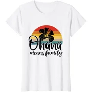 Graphic & Letter Print T-shirt Ohana Means Family Hawaii Hibiscus Flower 70s Retro Hawaiian T-Shirt