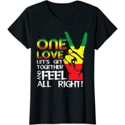 Graphic & Letter Print T-shirt Womens Tshirt Caribbean Music Pride Flag Shirt Jamaica One Love Reggae Casual Short Sleeve Tops Black Small