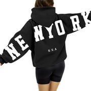 VISIT JUNIORS TEEN GIRLS HOODIES Graphic Lettering Print Oversized Sweaters for Juniors Teen Girls Clearance Non-Shrinking Comfortable Pullover Essentials Roomy Drop Shoulder Hooded Sweatshirts