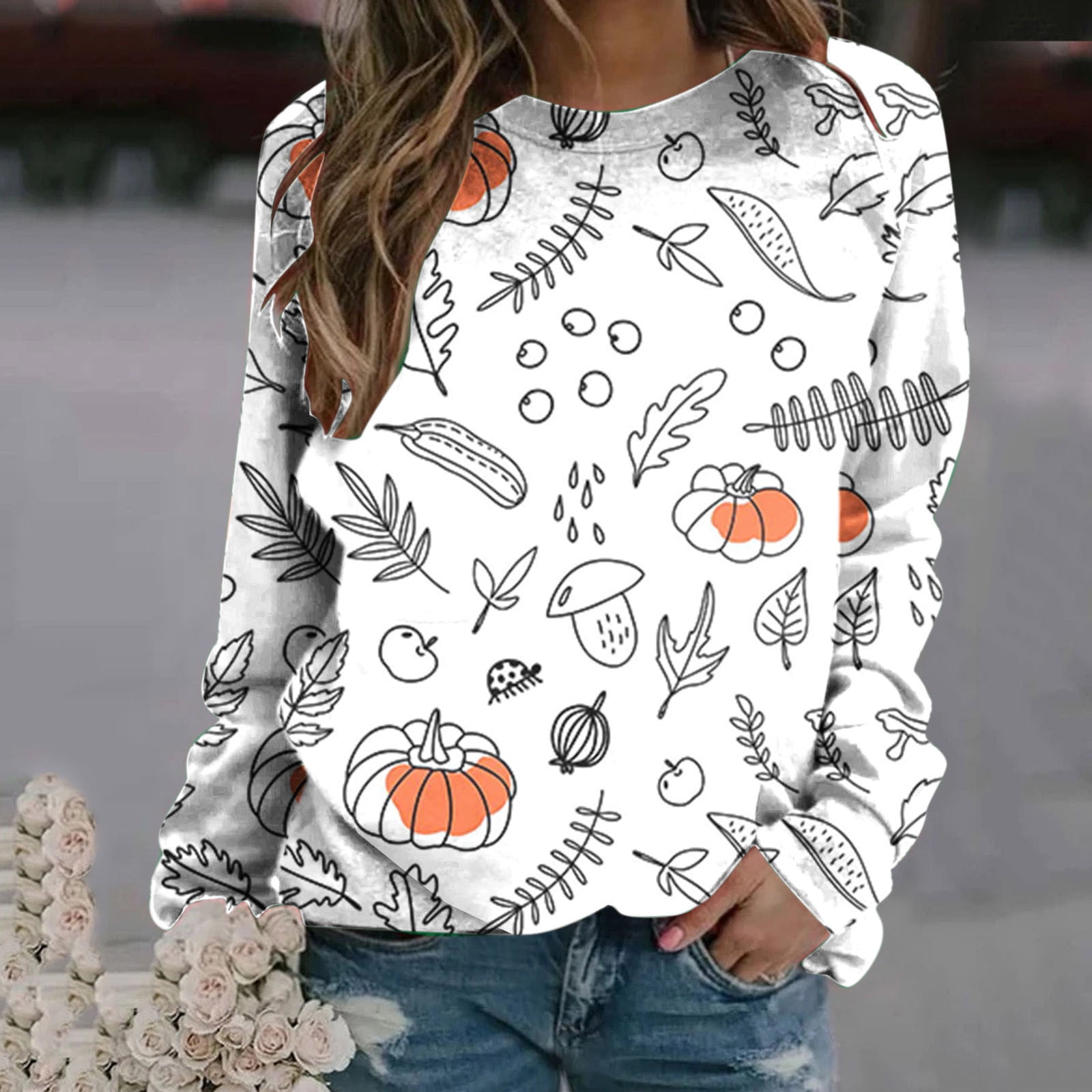 Graphic Long Sleeve Shirts for Women Casual Long Sleeve Crew Neck