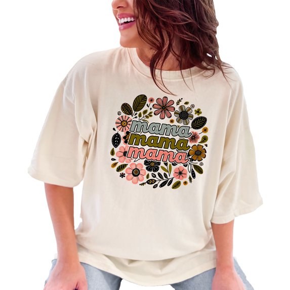 Graphic Mama Shirt, Floral Design Tee, Mom Life T-Shirt, Gift for Mom, Cute Mom Shirt, Mama Tee, Trendy Mom Apparel, Mother's Day Gift, Ivory Comfort Colors T-Shirt, Small