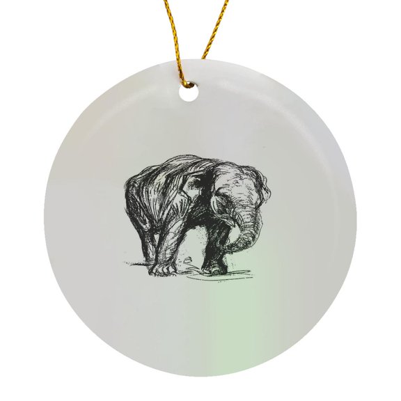 3drose, Graphic Novel Style Vector Art Elephant Illustration, Circle Porcelain Ornament