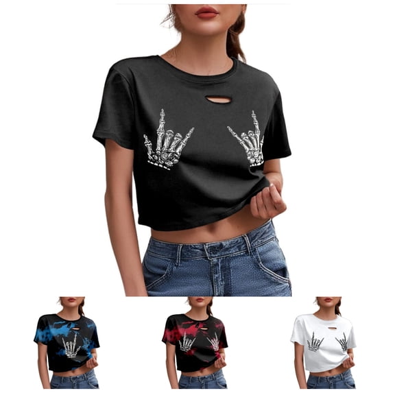 Graphic Oversized Crop Tops for Women Loose Cropped Distressed Tshirt Short-Sleeve Vintage Boxy Tee Shirts