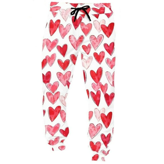 Graphic Pajama Pants for Men Casual Full Heart Printed Comfortable Valentines Jogger with Drawstring Pant
