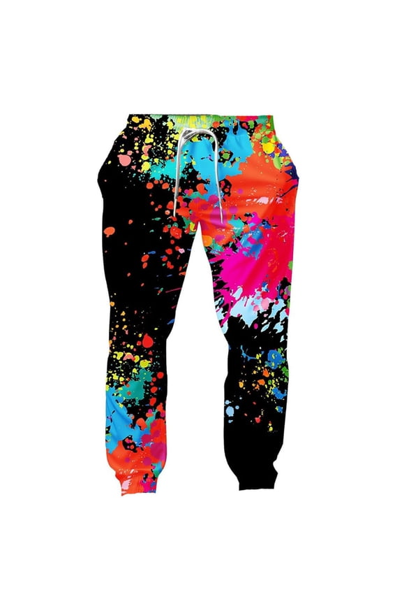 Graphic Pants Men Casual Dye Printed Comfortable Slim Fit Jogger with Drawstring Pant