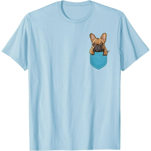 (Graphic Pocket) Frenchie Bulldog Dog Animal Gift Softstyle Unisex T-Shirt,Light Blue Color,Size L