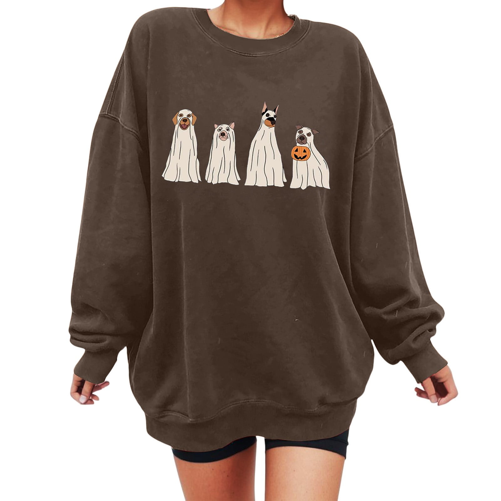 Graphic Print Brushed Oversized Sweatshirt Crewneck Long Sleeve