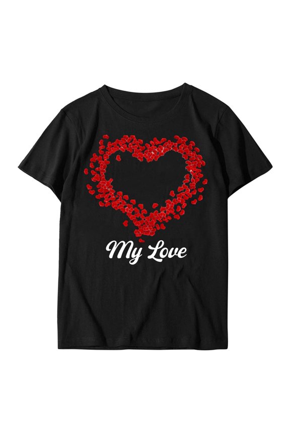 Graphic Print Couple T-Shirt – Soft Short Sleeve Crewneck Casual Tee for Him and Her, Custom Matching Top with Photo, Logo or Text for Valentine's Day & Everyday Wear