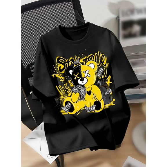 Graphic Print Drop Shoulder Crew Neck Short Sleeve Casual T-Shirt