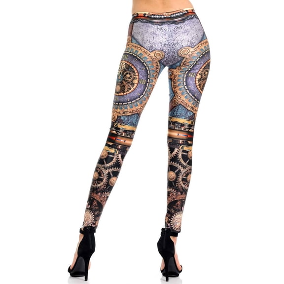 Graphic Print Eternal Steampunk Leggings Charcoal S