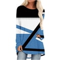thumbnail image 1 of Graphic Print Shirts for Women Long Sleeve Color Block Plus Size Crew Neck Casual Loose Pullover Tops 90s Outfits for Ladies(Blue,XXL), 1 of 5