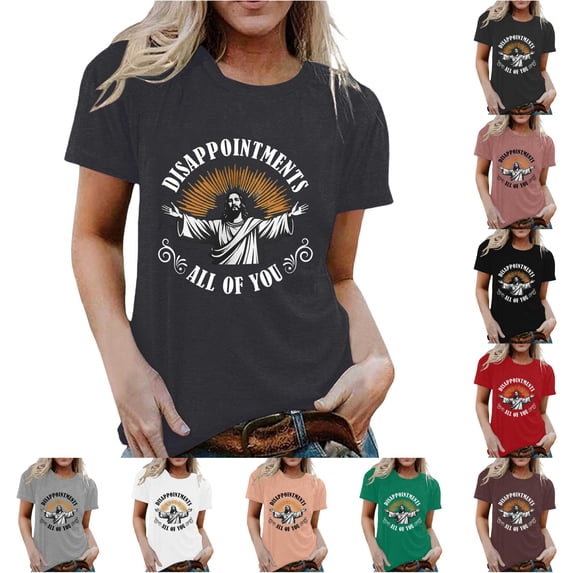 Graphic Print Short Sleeve T-Shirt for Women Casual Crew Neck Top Soft Breathable Everyday Wear