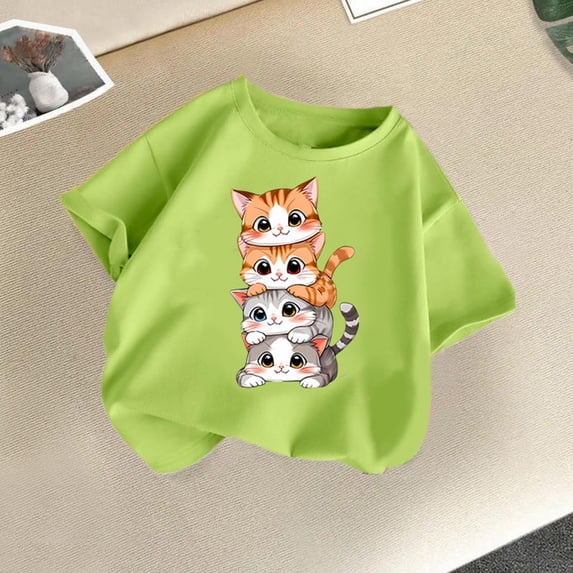 Graphic Print Summer Tops for Girls Boys Round Neck Casual T Shirts Short Sleeve Blouse Soft Kids Clothing Mint Green 2-3 Years