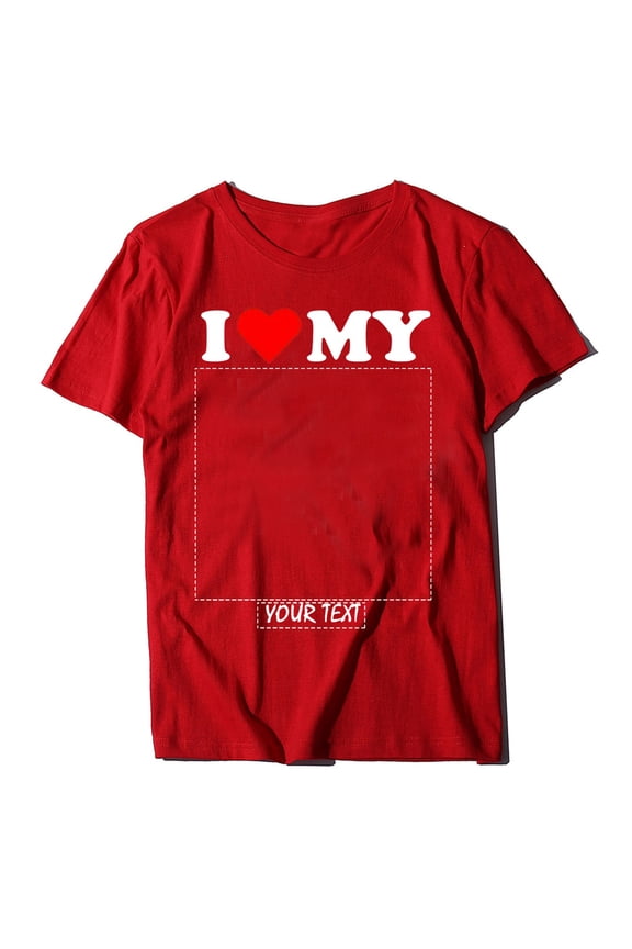 Graphic Print T-Shirt for Couples – Customizable Short Sleeve Crewneck Tee with Photo, Logo or Text for Him and Her, Comfortable Casual Everyday Wear