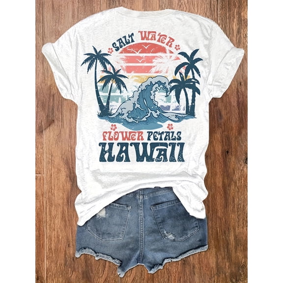 Graphic Print T-shirt, Short Sleeve Crew Neck Casual Top for Summer & Spring, Women's Clothing