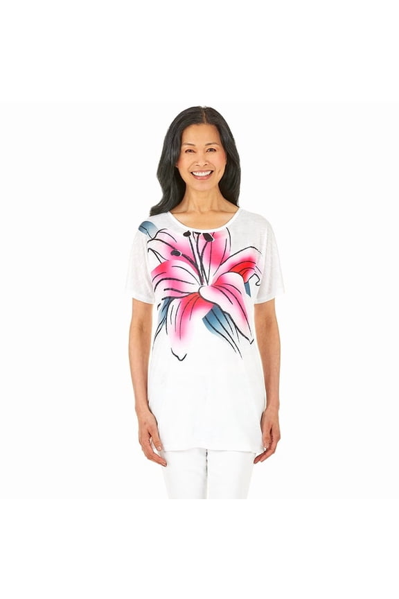 Graphic Print Floral Tunic Tops Short Sleeve - Lily Large