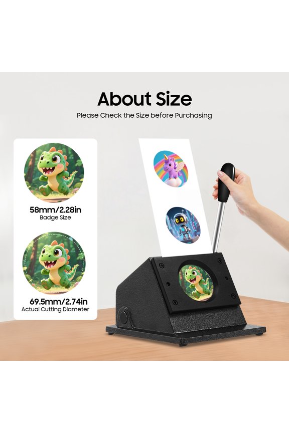 Graphic Punch Die Cutter Round Punch Die Cutter 58mm/2.28in Button Maker for Cutting about 0.66lbs Paper