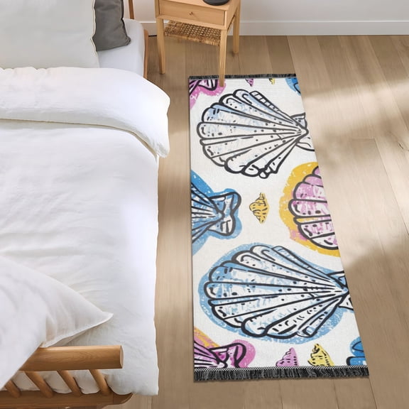 Graphic Seashells Runner Area Rug 2x6 Soft Non-Slip Washable Bedside Carpet for Hallway Bedroom Living Room Home Decor