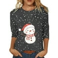 thumbnail image 1 of Graphic Shirt For Women Christmas Casual Fashionable Snowman Print Round Neck 3/4 Sleeve Party Blouse Tops, 1 of 4