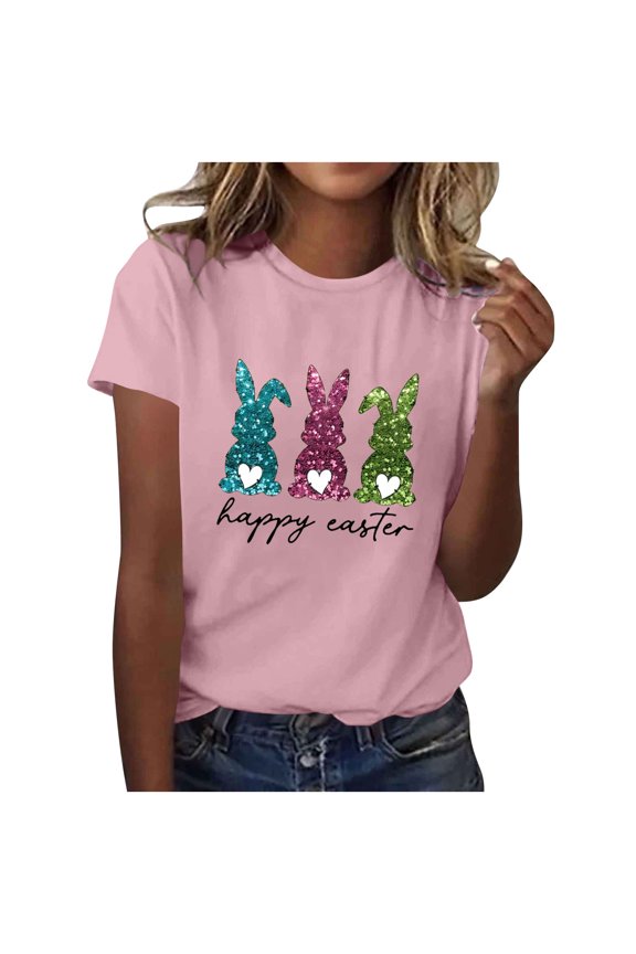 Graphic Shirts for Women Ladies Comfortable Loose Fit Easter Eggs Design Daily Wear Easter Party Gift Tops Chillin with My Peeps