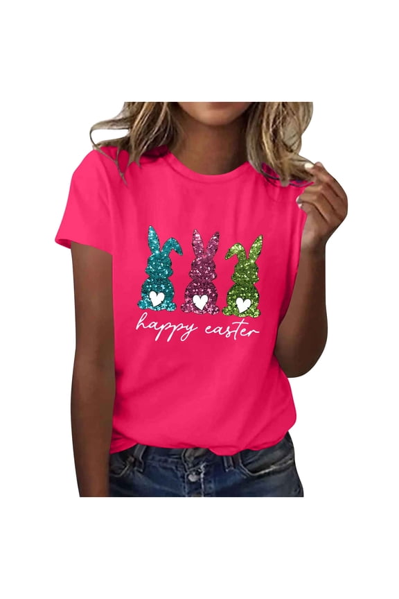 Graphic Shirts for Women Ladies Comfortable Loose Fit Easter Eggs Design Daily Wear Easter Party Gift Tops Chillin with My Peeps