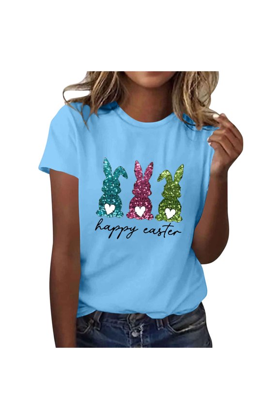 Graphic Shirts for Women Ladies Comfortable Loose Fit Easter Eggs Design Daily Wear Easter Party Gift Tops Chillin with My Peeps