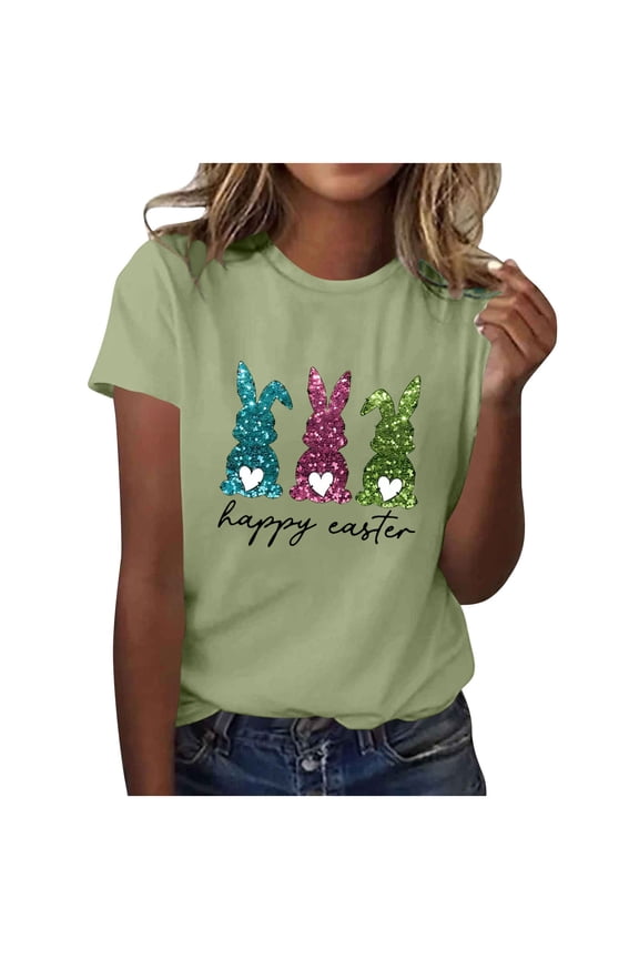 Graphic Shirts for Women Ladies Comfortable Loose Fit Easter Eggs Design Daily Wear Easter Party Gift Tops Chillin with My Peeps