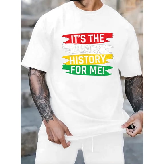 Graphic Short Sleeve T-Shirt for Men Classic Fit Crewneck with Black History Pride Cotton Fabric on White Fabric