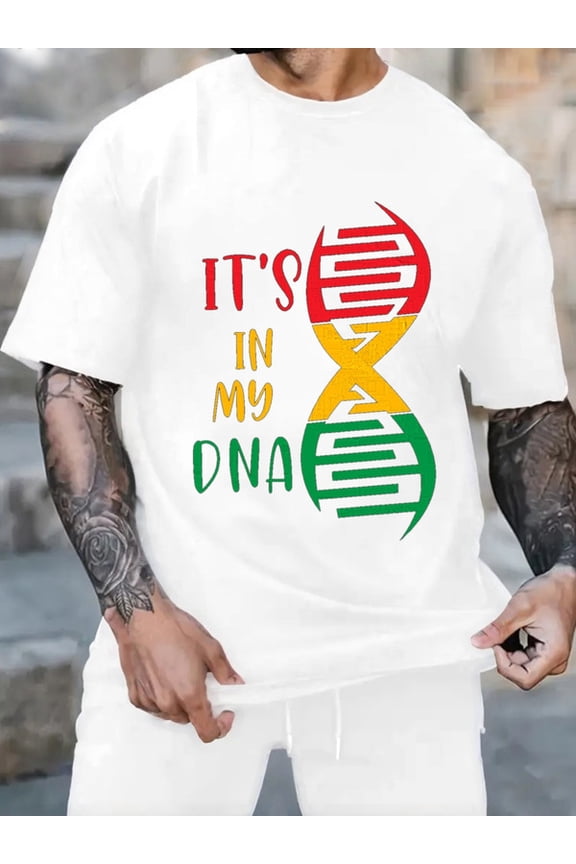 Graphic Short Sleeve T-Shirt for Men Classic Fit Crewneck with DNA Pride Tee Cotton Fabric on White Fabric