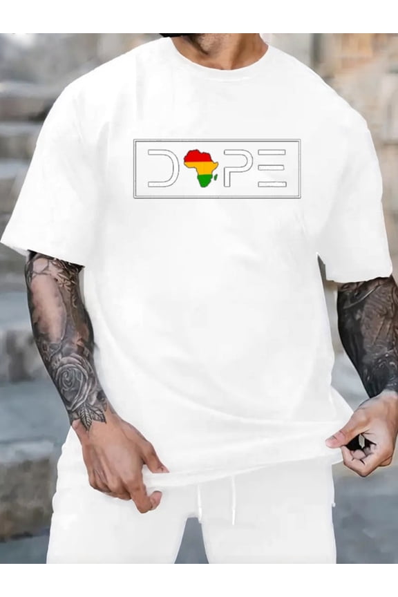 Graphic Short Sleeve T-Shirt for Men Classic Fit Crewneck with Dope Africa Tee Soft Cotton Fabric on White Fabric