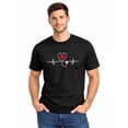 thumbnail image 1 of Graphic Short Sleeve T-Shirt for Men Classic Fit Crewneck with Heartbeat Stetho Tee Cotton Fabric on Black Fabric Valentine's Day Theme, 1 of 6