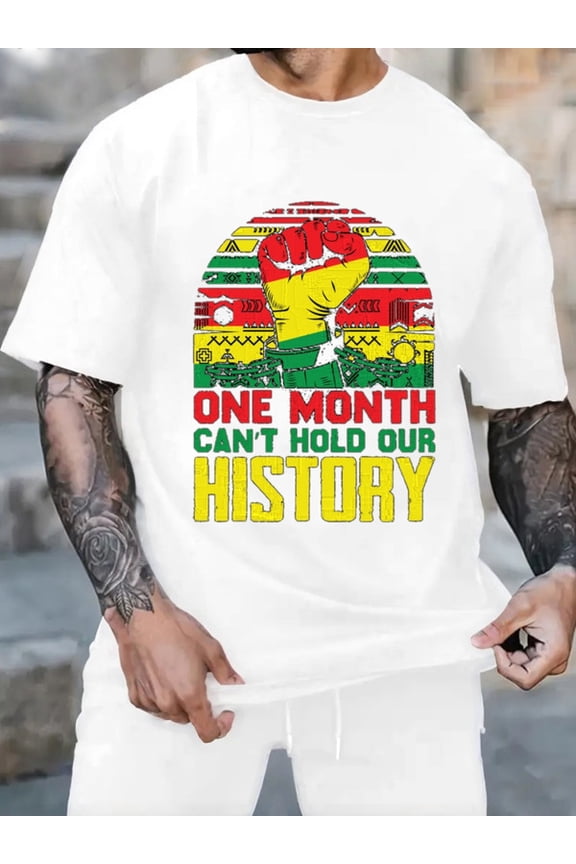 Graphic Short Sleeve T-Shirt for Men Classic Fit Crewneck with History Month Pride Soft Cotton Fabric on White Fabric