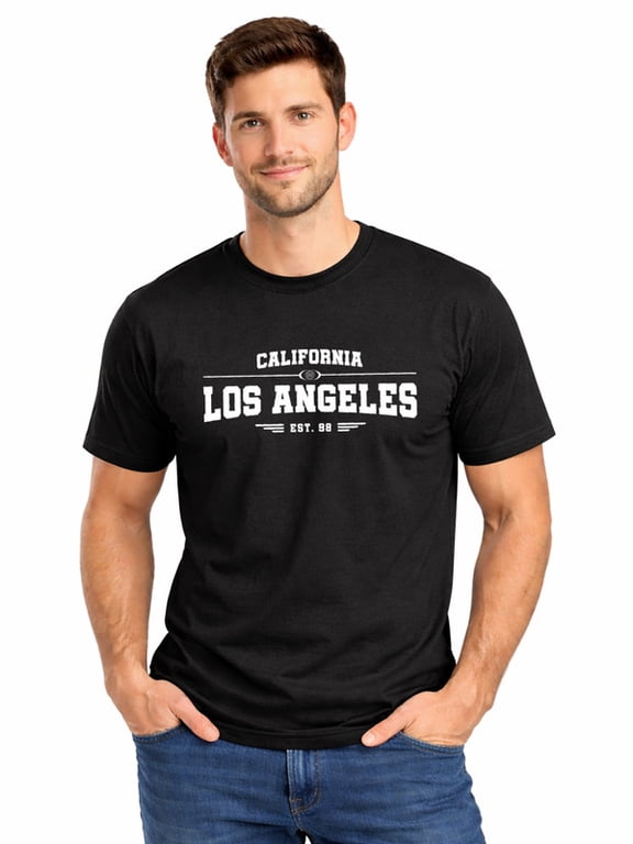 Graphic Short Sleeve T-Shirt for Men Classic Fit Crewneck with LA California Tee Cotton Fabric on Black Fabric