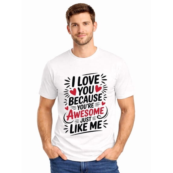 Graphic Short Sleeve T-Shirt for Men Loose Fit Crewneck with Awesome Love You Cotton Fabric on White Fabric Valentine's Day Theme