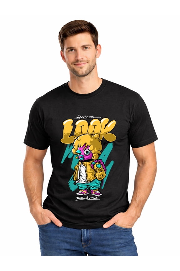 Graphic Short Sleeve T-Shirt for Men Loose Fit Crewneck with Bold Look Tee Soft Cotton Fabric on Black Fabric Valentine Theme